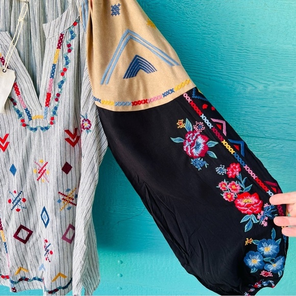 SAVANNA JANE KERRI EMBROIDERED PATCHWORK LS BOHO TOP SIZE 2X NWT - Picture 6 of 9